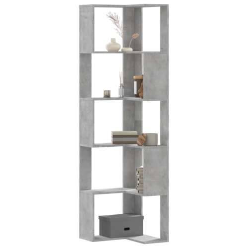 Kutni regal za knjige 5 razine boja betona 50x50x179 cm drveni - Beton siva 1 Cijena