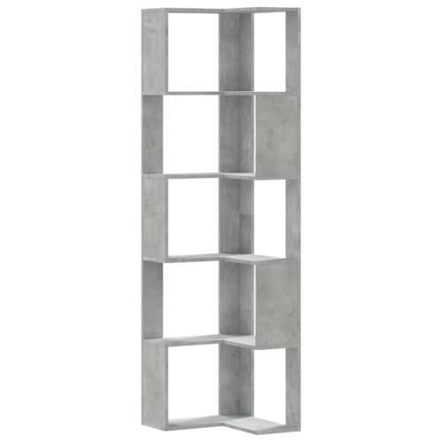 Kutni regal za knjige 5 razine boja betona 50x50x179 cm drveni - Beton siva 1 Cijena