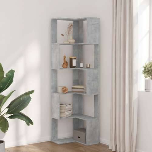 Kutni regal za knjige 5 razine boja betona 50x50x179 cm drveni - Beton siva 1 Cijena