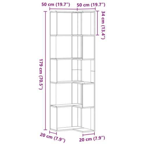 Kutni regal za knjige 5 razine boja betona 50x50x179 cm drveni - Beton siva 1 Cijena