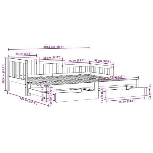 Dnevni krevet na razvlačenje s ladicama bez madraca 90x200 cm - Bijela 90 x 200 cm Cijena