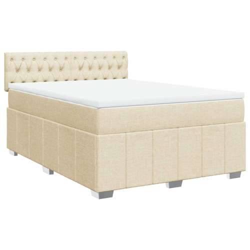 Krevet s oprugama i madracem krem 140 x 190 cm od tkanine - Krema 140 x 190 cm Dizajn s gumbima Cijena