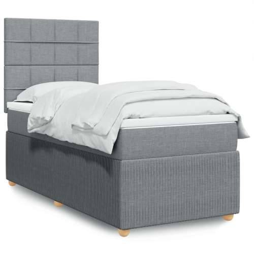 Krevet s oprugama i madracem svjetlosivi 100x200 cm od tkanine - Svjetlosiva 100 x 200 cm Blok s kvadratima Cijena