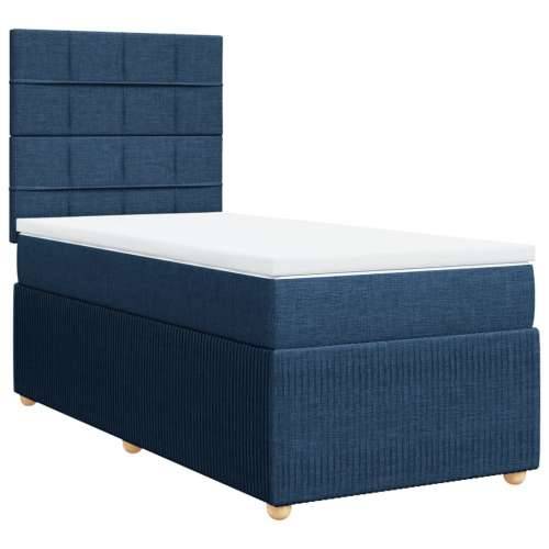 Krevet s oprugama i madracem plavi 100 x 200 cm od tkanine - Plava 100 x 200 cm Blok s kvadratima Cijena