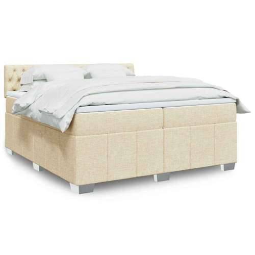 Krevet s oprugama i madracem krem 200 x 200 cm od tkanine - Krema 200 x 200 cm Dizajn s gumbima Cijena