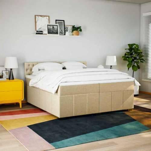 Krevet s oprugama i madracem krem 200 x 200 cm od tkanine - Krema 200 x 200 cm Dizajn s gumbima Cijena