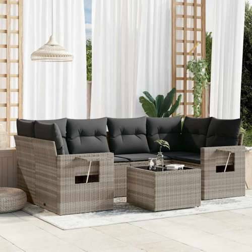 Vrtna garnitura - 7-dijelni set vrtnih sofa svjetlosivi od poliratana - Svjetlosiva 1 Cijena