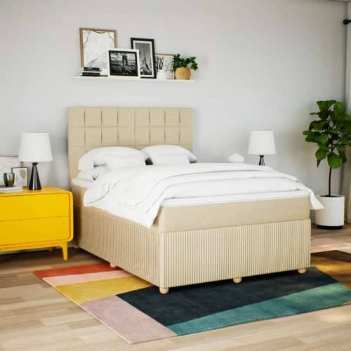 Krevet s oprugama i madracem krem 140 x 190 cm od tkanine - Krema 140 x 190 cm Blok s kvadratima Cijena
