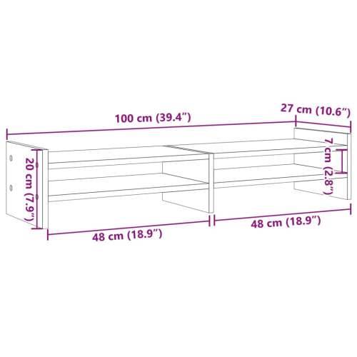 Stalak za monitor boja hrasta 100x27x20 cm konstruirano drvo - Sivi hrast sonoma 100 x 27 x 20 cm Cijena