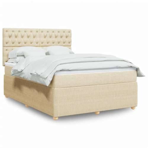 Krevet s oprugama i madracem krem 140 x 190 cm od tkanine - Krema 140 x 190 cm Dizajn s gumbima Cijena