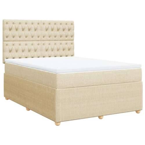 Krevet s oprugama i madracem krem 140 x 190 cm od tkanine - Krema 140 x 190 cm Dizajn s gumbima Cijena