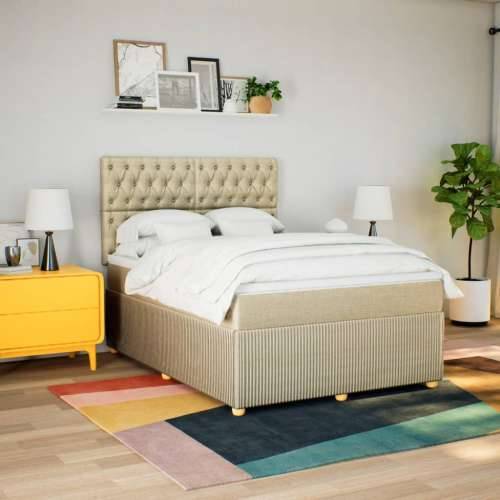 Krevet s oprugama i madracem krem 140 x 190 cm od tkanine - Krema 140 x 190 cm Dizajn s gumbima Cijena
