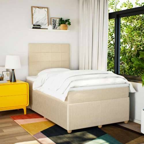 Krevet s oprugama i madracem krem 120 x 200 cm od tkanine - Krema 120 x 200 cm Blok s kvadratima Cijena