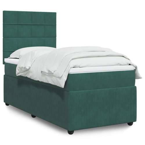 Box spring krevet s madracem tamnozeleni 90x190 cm baršunasti - Tamnozelena 90 x 190 cm Blok s kvadratima Cijena