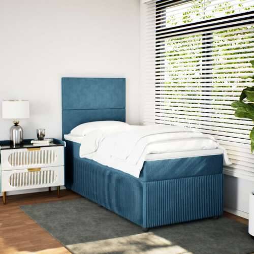 Box spring krevet s madracem tamnoplavi 90x200 cm baršunasti - Plava 90 x 200 cm Gladak dizajn Cijena