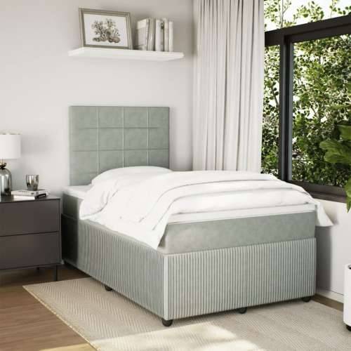 Box spring krevet s madracem svjetlosivi 120x200 cm baršunasti - Svjetlosiva 120 x 200 cm Blok s kvadratima Cijena