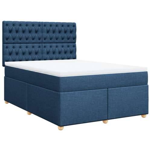 Krevet s oprugama i madracem plavi 140 x 190 cm od tkanine - Plava 140 x 190 cm Dizajn s gumbima Cijena