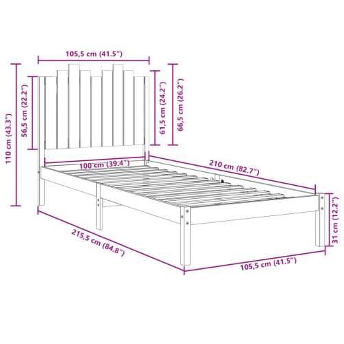 Dugi okvir kreveta bez madraca bijeli 100x210 cm masivno drvo - Prirodna 100 x 210 cm Cijena