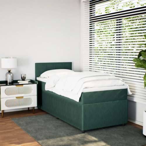 Box spring krevet s madracem tamnozeleni 90x190 cm baršunasti - Tamnozelena 90 x 190 cm Blok s kvadratima Cijena