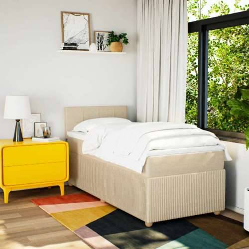 Krevet s oprugama i madracem krem 90 x 190 cm od tkanine - Krema 90 x 190 cm Blok s kvadratima Cijena