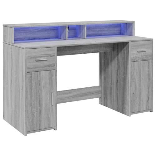 Radni stol s LED svjetlima siva boja hrasta 140x55x91 cm drveni - Sivi hrast sonoma 140 x 55 x 91 cm Cijena