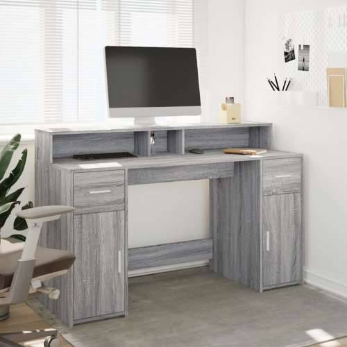 Radni stol s LED svjetlima siva boja hrasta 140x55x91 cm drveni - Sivi hrast sonoma 140 x 55 x 91 cm Cijena