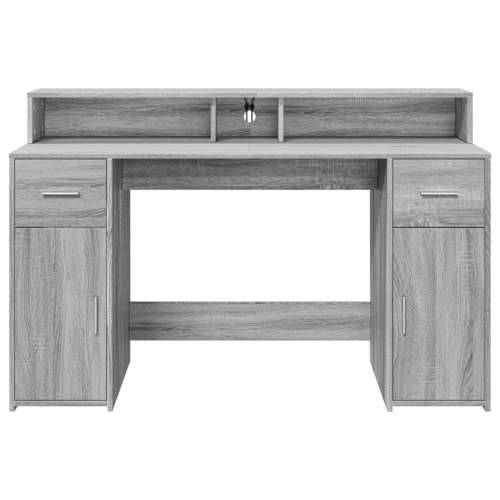 Radni stol s LED svjetlima siva boja hrasta 140x55x91 cm drveni - Sivi hrast sonoma 140 x 55 x 91 cm Cijena