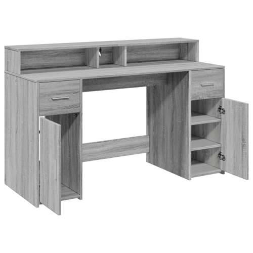 Radni stol s LED svjetlima siva boja hrasta 140x55x91 cm drveni - Sivi hrast sonoma 140 x 55 x 91 cm Cijena