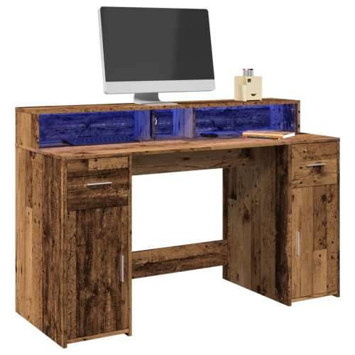 Radni stol s LED svjetlima boja staro drvo 140x55x91 cm drveni - Staro drvo 140 x 55 x 91 cm Cijena