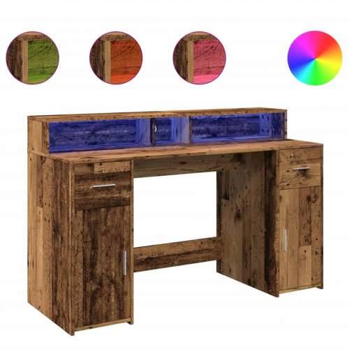 Radni stol s LED svjetlima boja staro drvo 140x55x91 cm drveni - Staro drvo 140 x 55 x 91 cm Cijena
