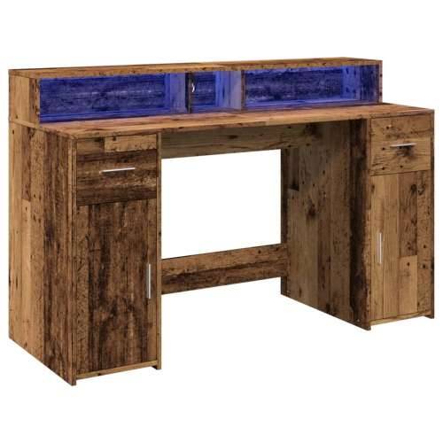 Radni stol s LED svjetlima boja staro drvo 140x55x91 cm drveni - Staro drvo 140 x 55 x 91 cm Cijena
