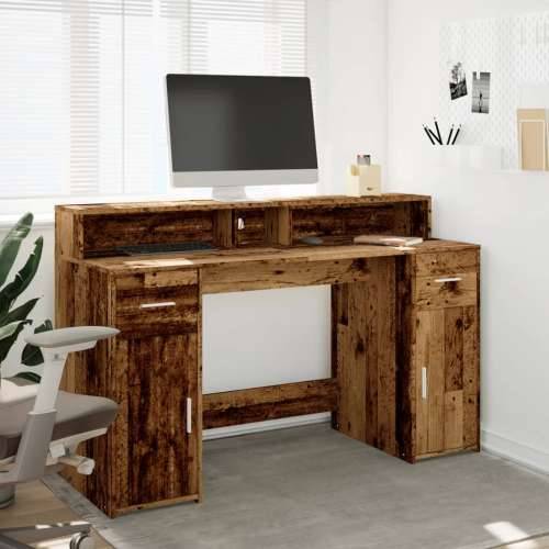 Radni stol s LED svjetlima boja staro drvo 140x55x91 cm drveni - Staro drvo 140 x 55 x 91 cm Cijena