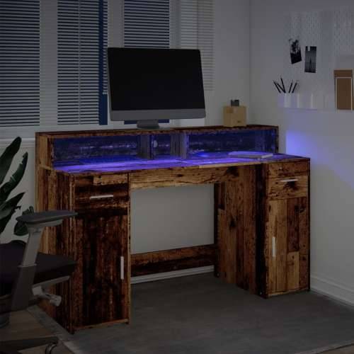Radni stol s LED svjetlima boja staro drvo 140x55x91 cm drveni - Staro drvo 140 x 55 x 91 cm Cijena