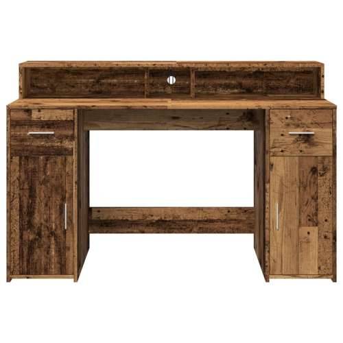 Radni stol s LED svjetlima boja staro drvo 140x55x91 cm drveni - Staro drvo 140 x 55 x 91 cm Cijena