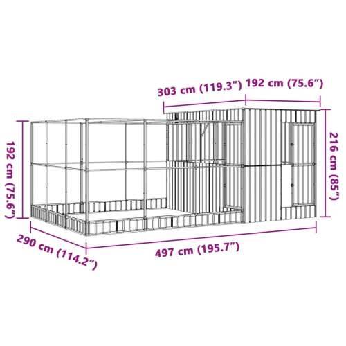 Kavez za ptice s produžetkom srebrni 497x303x216 cm čelični - 497 x 303 x 216 cm Cijena