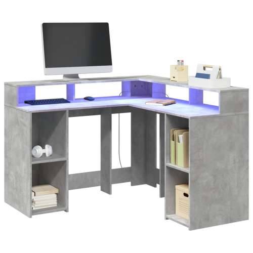Radni stol s LED svjetlima sivi 130x130x91 cm konstruirano drvo - Beton siva 130 x 130 x 91 cm Cijena