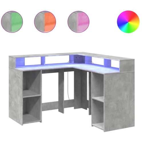 Radni stol s LED svjetlima sivi 130x130x91 cm konstruirano drvo - Beton siva 130 x 130 x 91 cm Cijena