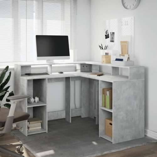 Radni stol s LED svjetlima sivi 130x130x91 cm konstruirano drvo - Beton siva 130 x 130 x 91 cm Cijena
