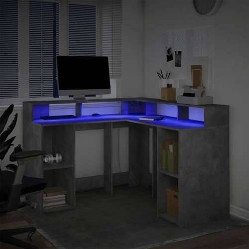 Radni stol s LED svjetlima sivi 130x130x91 cm konstruirano drvo - Beton siva 130 x 130 x 91 cm Cijena