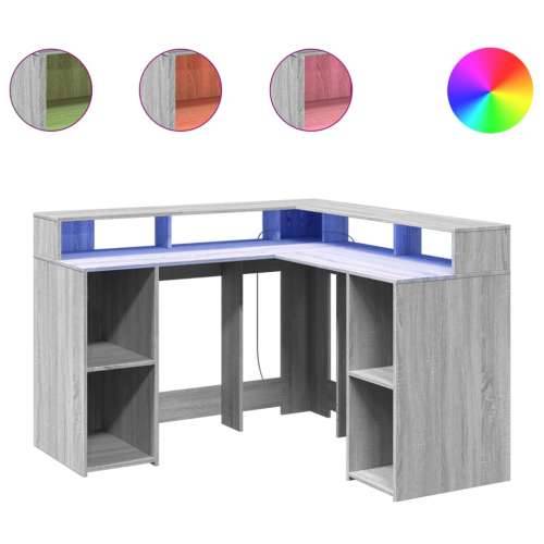 Radni stol s LED svjetlima siva boja hrasta 130x130x91cm drveni - Sivi hrast sonoma 130 x 130 x 91 cm Cijena