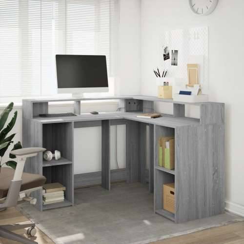 Radni stol s LED svjetlima siva boja hrasta 130x130x91cm drveni - Sivi hrast sonoma 130 x 130 x 91 cm Cijena