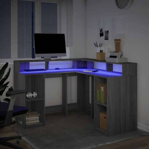 Radni stol s LED svjetlima siva boja hrasta 130x130x91cm drveni - Sivi hrast sonoma 130 x 130 x 91 cm Cijena