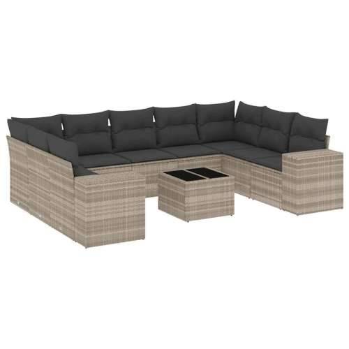 Vrtna garnitura - 10-dijelni set vrtnih sofa poliratan s jastucima svijetlosivi - Svjetlosiva Bez stola 1 Cijena