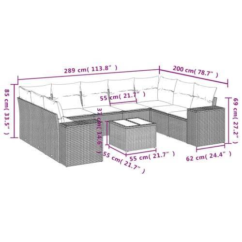 Vrtna garnitura - 10-dijelni set vrtnih sofa poliratan s jastucima svijetlosivi - Svjetlosiva Bez stola 1 Cijena