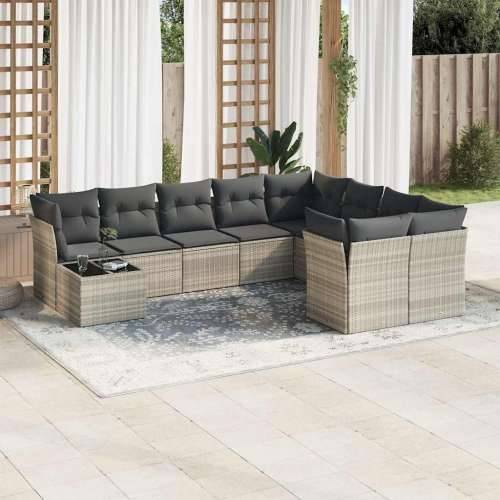 Vrtna garnitura - 10-dijelni set vrtnih sofa poliratan s jastucima svijetlosivi - Svjetlosiva 10 Cijena
