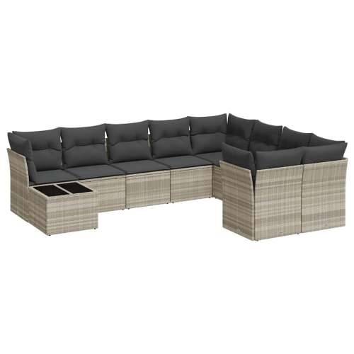 Vrtna garnitura - 10-dijelni set vrtnih sofa poliratan s jastucima svijetlosivi - Svjetlosiva 10 Cijena