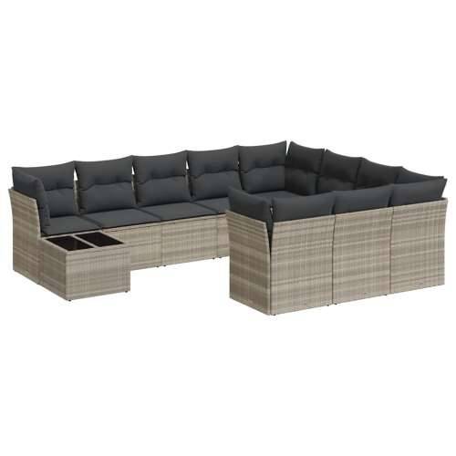 Vrtna garnitura - 11-dijelni set vrtnih sofa poliratan s jastucima svijetlosivi - Svjetlosiva 11 Cijena