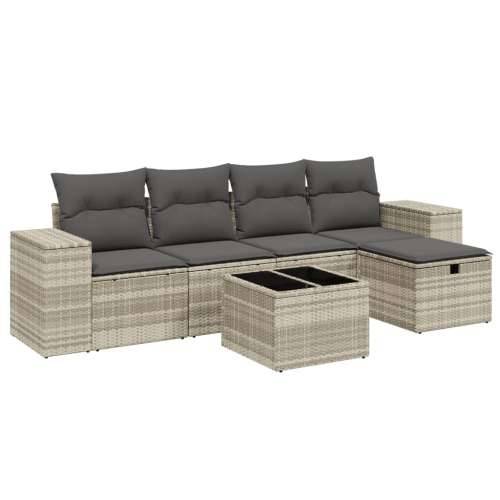 Vrtna garnitura - 6-dijelni set vrtnih sofa od poliratana s jastucima svjetlosivi - Svjetlosiva bez spremišta 6 Cijena