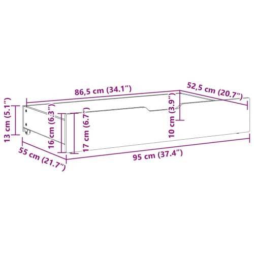 Ladice ispod kreveta s kotačima 2 kom 95x55x17 cm od borovine - Prirodna 95 x 55 x 16 cm 1 Cijena