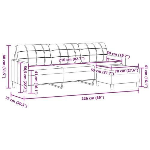 Trosjed s tabureom svjetlosivi 210 cm od tkanine - Svjetlosiva 210 cm Cijena